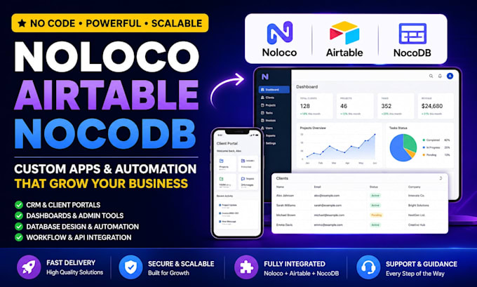 build noloco airtable nocodb CRM client portal dashboard app