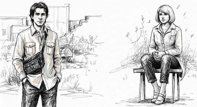 make a sketch with scribbles and watercolor