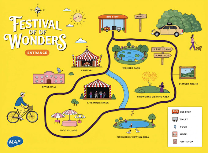make event, tourist, and fantasy map illustration