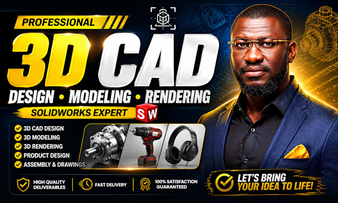 do 3d cad design 3d product design 3d rendering or 3d cad modeling in solidworks