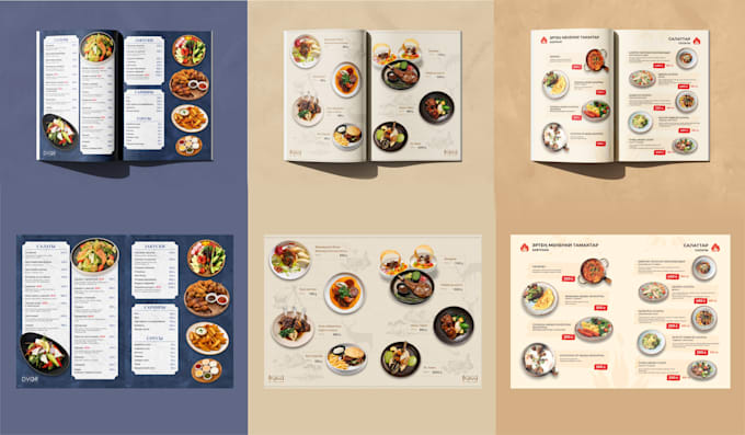 design a professional restaurant menu for cafe, bar or hotel