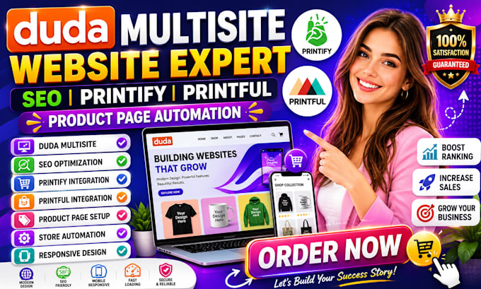 create duda multisite seo printify printiful product page automation