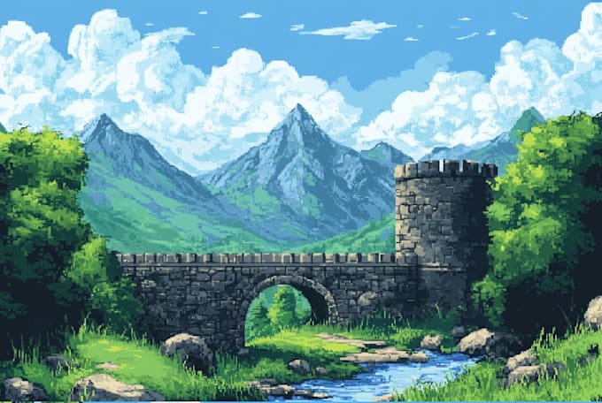 draw pixel art scene and background for your game