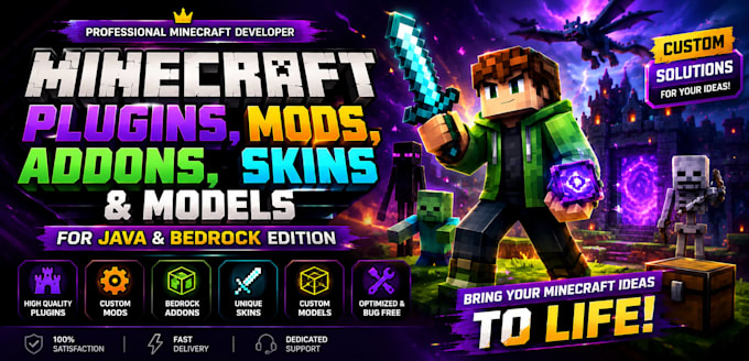 develop custom minecraft plugins, mods, addons, skins, and models for java