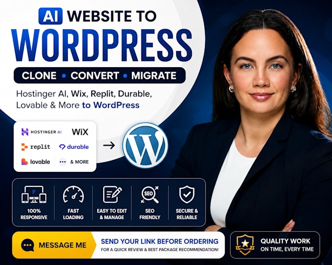 clone, convert or migrate hostinger ai,wix,replit, durable, lovable to wordpress