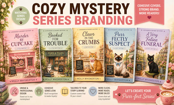 design a cozy mystery series book cover branding package