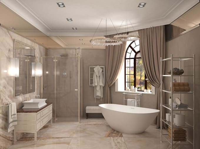create luxury bathroom interior design with realistic 3d render