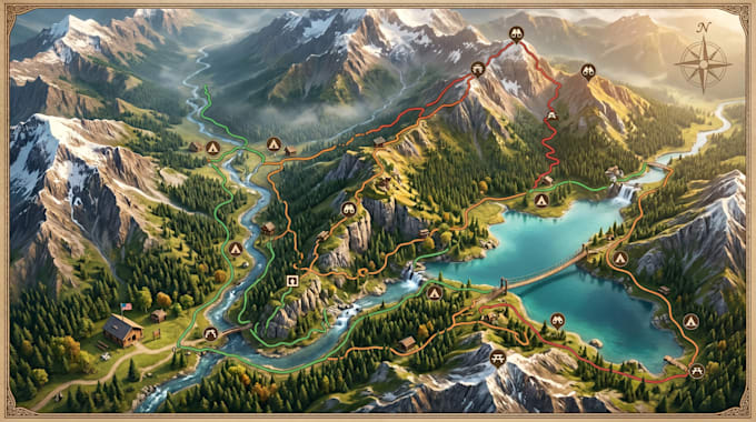 design hiking map, trail map, park map and outdoor adventure tourism map