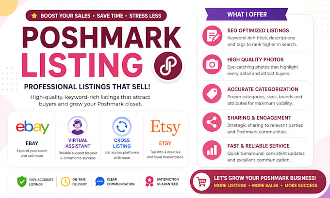 upload poshmark product cross listing etsy ebay virtual assistant listing