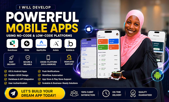 develop quickbase glide appmysite adalo bubble io IOS or android mobile app