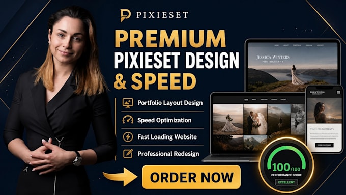 design premium pixieset website portfolio layout speed optimization fast loading