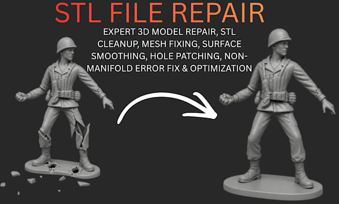 repair stl file, fix mesh errors, non manifold geometry and optimize 3d model