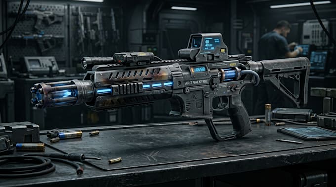 model, animate 3d sci fi gun weapons for unreal engine games and game unit