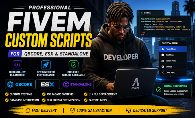 create custom fivem scripts for qbcore esx and standalone