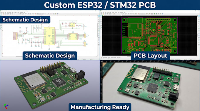 design custom esp32 or stm32 pcb with wifi, bluetooth, schematic and pcb layout