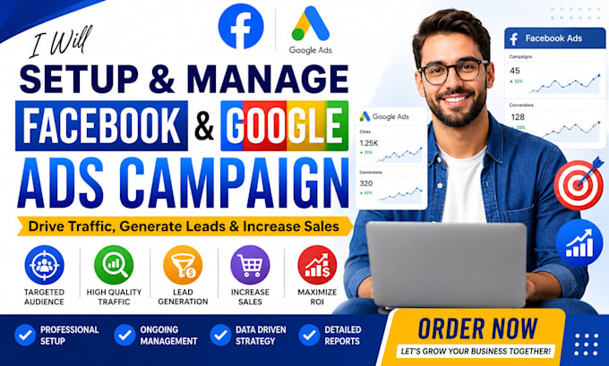 setup facebook ads and google ads campaign with management