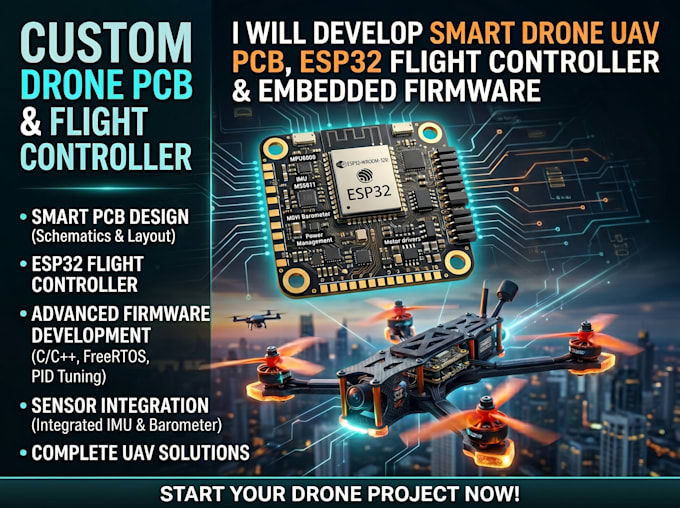 develop smart drone uav pcb, esp32 flight controller and embedded firmware