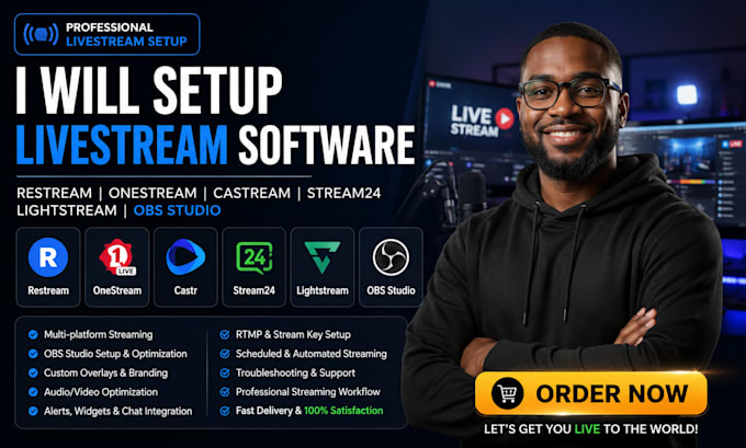 setup livestream software restream onestream castream stream24 lightstream obs
