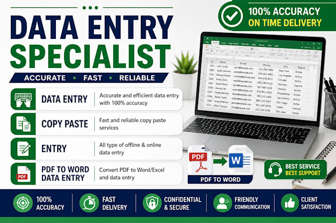 do data entry, copy paste, PDF to word data entry