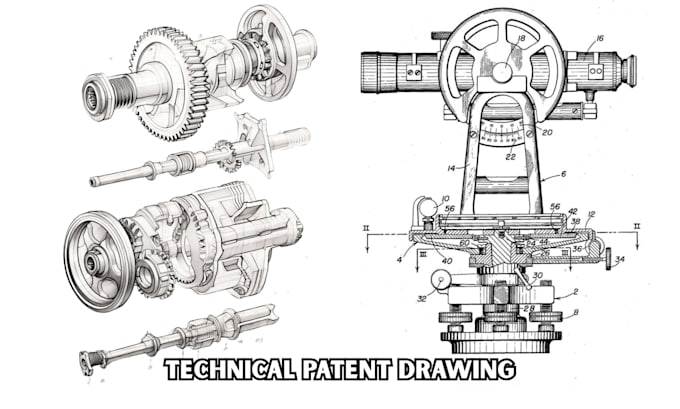 draw uspto patent drawings mechanical technical illustration industrial line art