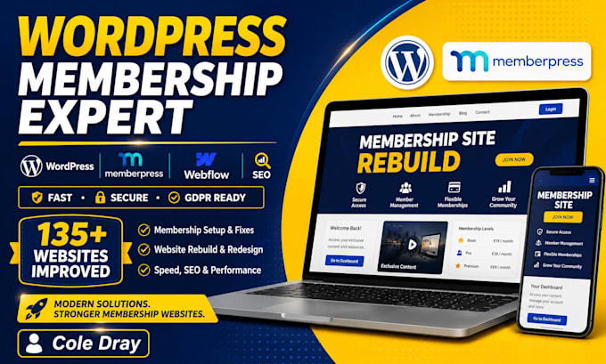 rebuild redesign wordpress membership website with memberpress webflow gdpr seo