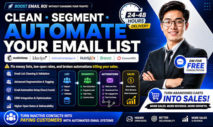 clean segment mailchimp, klaviyo, activecampaign email lists automation template