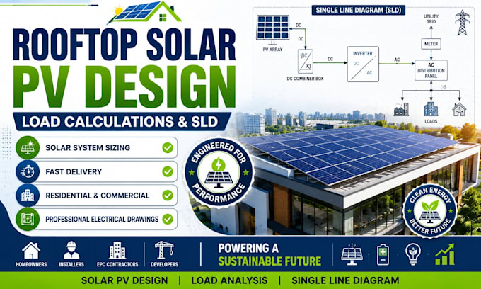 design rooftop solar pv systems with load calculations and electrical drawings