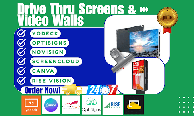 setup drive thru screens video walls yodeck optisigns novisign screencloud canva