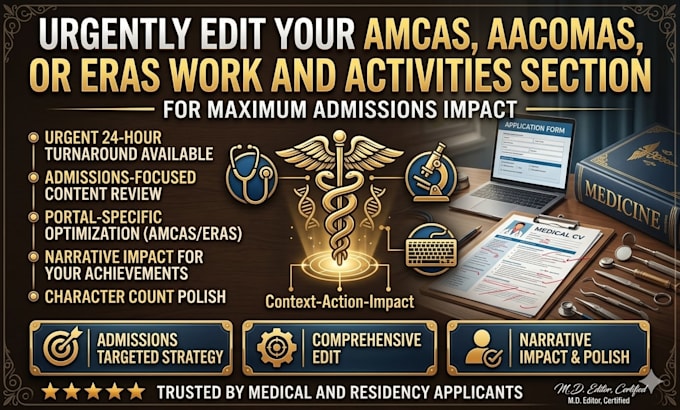 urgently edit your amcas, aacomas,or eras work and activities section for impact