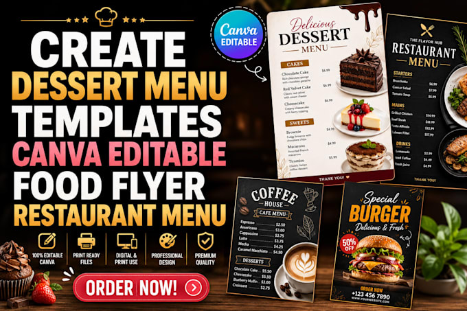 create dessert menu templates canva editable food flyer restaurant menu