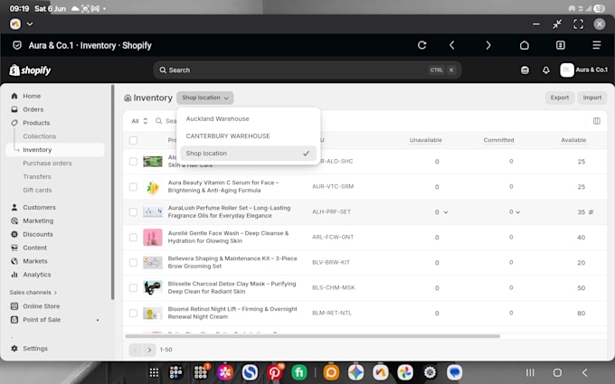 handle shopify product listing, upload, and inventory updates