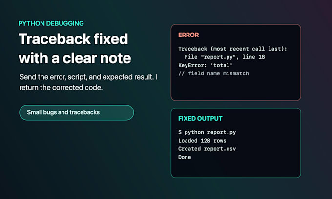fix one python error or traceback in your script