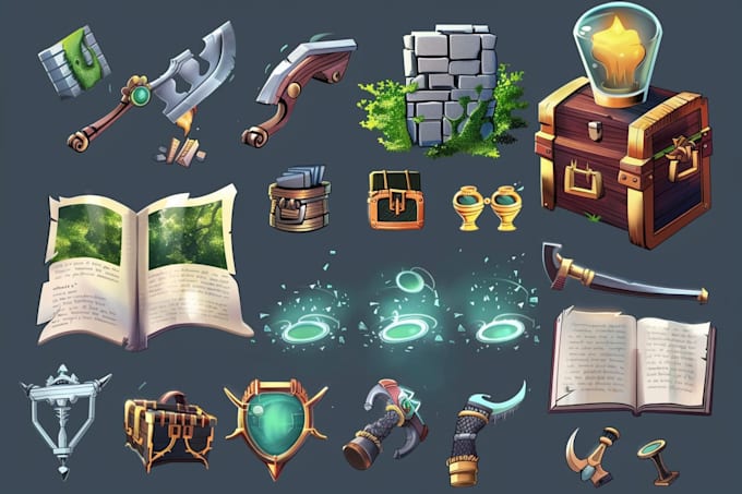 create stunning 2d game icons, items or props