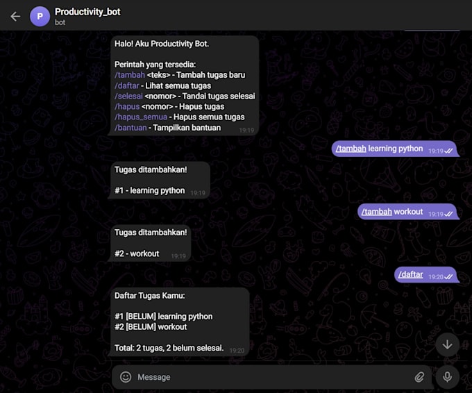 create a telegram bot for reminders, schedules, notifications, and daily tasks