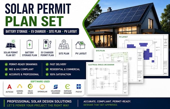 design solar permit plan set ev charger battery storage plan site plan pv layout
