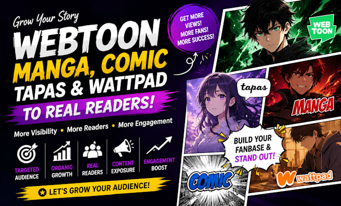 do organic webtoon, manga, comic and wattpad promotion