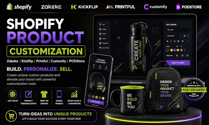customize zakeke product, shopify, kickflip customizer, printful,customily