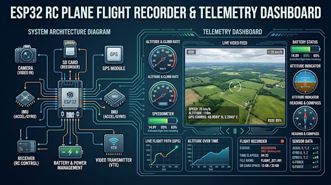 design esp32 rc plane camera flight recorder and telemetry dashboard