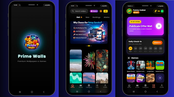 develop a ready to publish flutter wallpaper and earning app