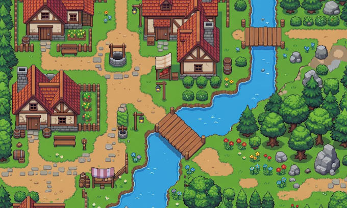 do 2d top down pixel art tileset tilemap pixel background game asset spritesheet
