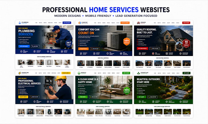 build plumbing, cleaning, roofing, hvac, home services website