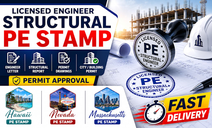 licensed engineer structural pe stamp for hawail nevada massachusetts