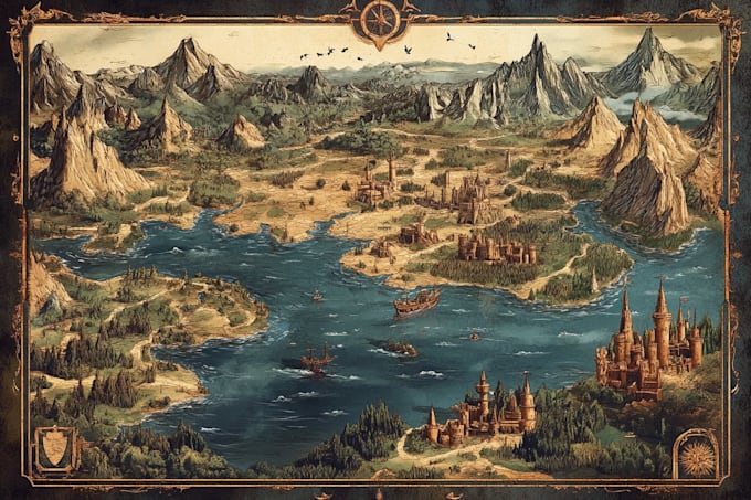 design detailed fantasy world map and custom cartography