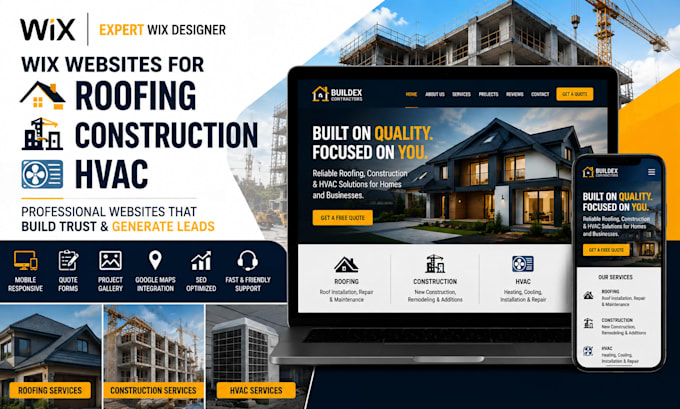 create wix roofing website, construction website and hvac contractor site