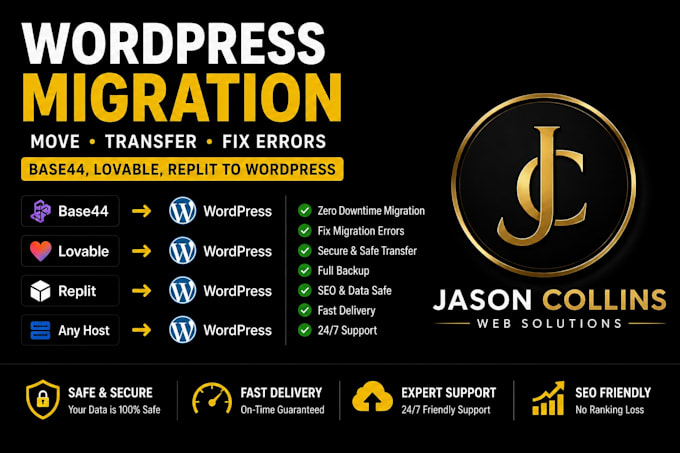 migrate wordpress to new host base44 to wordpress fix migration lovable  replit
