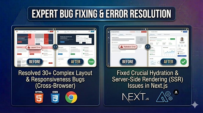 fix react, nextjs, javascript, HTML and CSS bugs