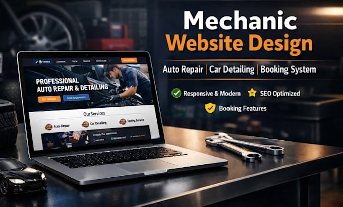 design mechanic website, auto repair, car detailing wordpress website