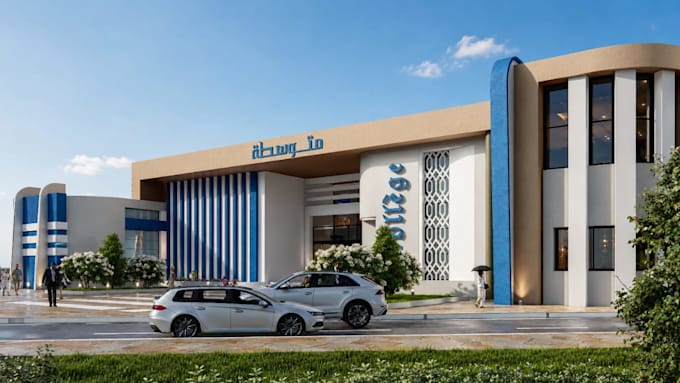 design modern exterior facade and do realistic 3d rendering