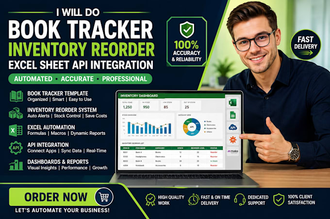 do book tracker template, inventory reorder, excel sheet, api integration