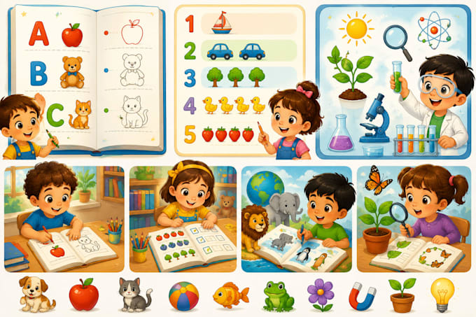 illustrate educational books and learning materials for children